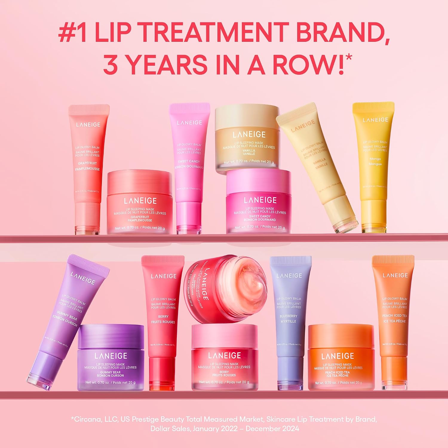 LANEIGE MINI LIP GLOWY BALM KIT DE MAQUILLAJE SET: BÁLSAMOS LABIALES TRANSPARENTES DE TAMAÑO DE VIAJE CON MANTECA DE KARITÉ - 6
