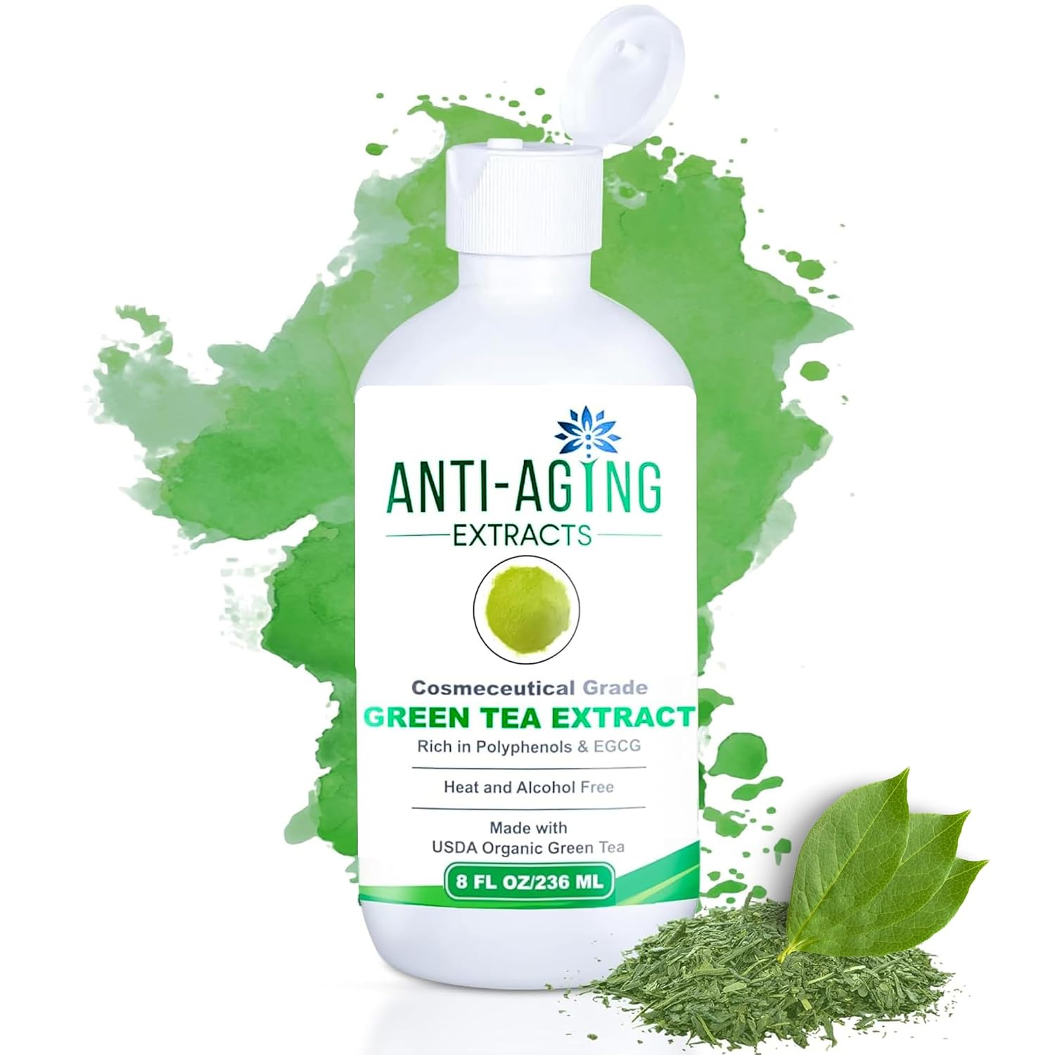 EXTRACTO DE TÉ VERDE PURO PARA PIEL Y CABELLO, ANTIOXIDANTE, POLIFENOL Y EGCG PROCESADO EN FRÍO, SUERO CON HOJAS ORGÁNICAS - 1