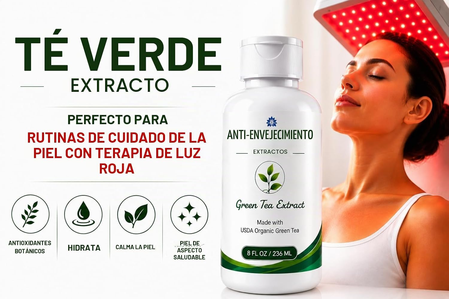 EXTRACTO DE TÉ VERDE PURO PARA PIEL Y CABELLO, ANTIOXIDANTE, POLIFENOL Y EGCG PROCESADO EN FRÍO, SUERO CON HOJAS ORGÁNICAS - 5