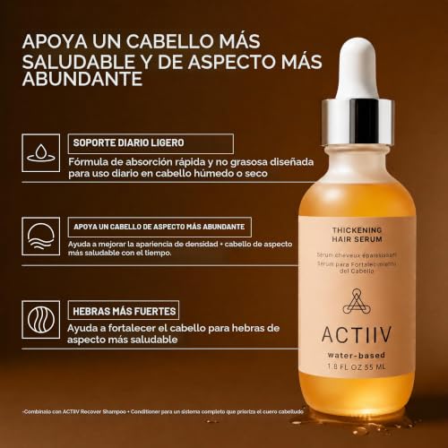 ACTIIV SUERO PARA EL CABELLO DENSIFICADOR, A BASE DE AGUA, AUMENTA LA DENSIDAD, 1.8 ONZAS LÍQUIDAS - 7