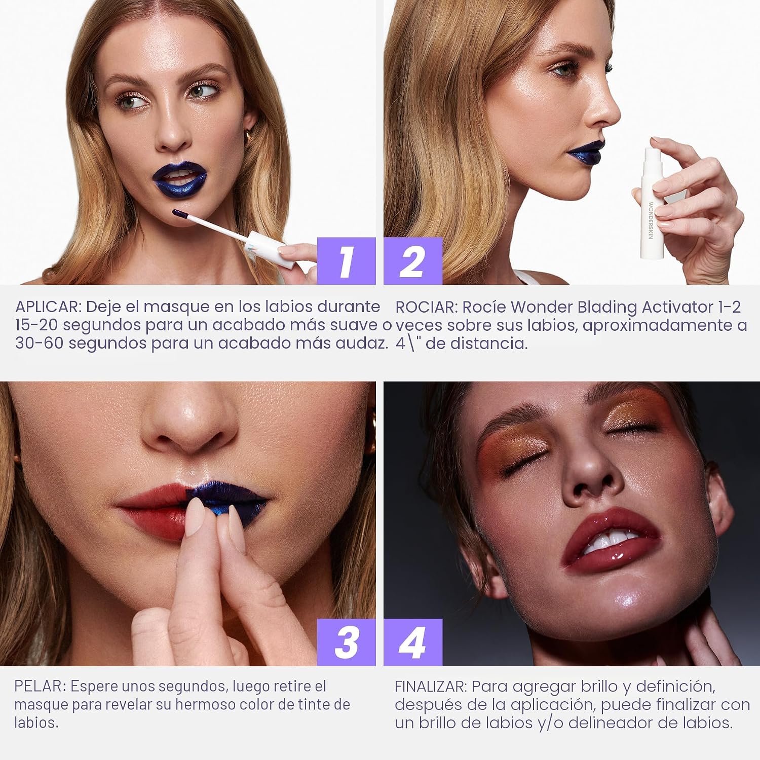 WONDERSKIN - KIT DE MAQUILLAJE DE TINTE DE LABIOS LARGA DURACIÓN, IMPERMEABLE, TINTE DE LABIOS DESPEGABLE - 3