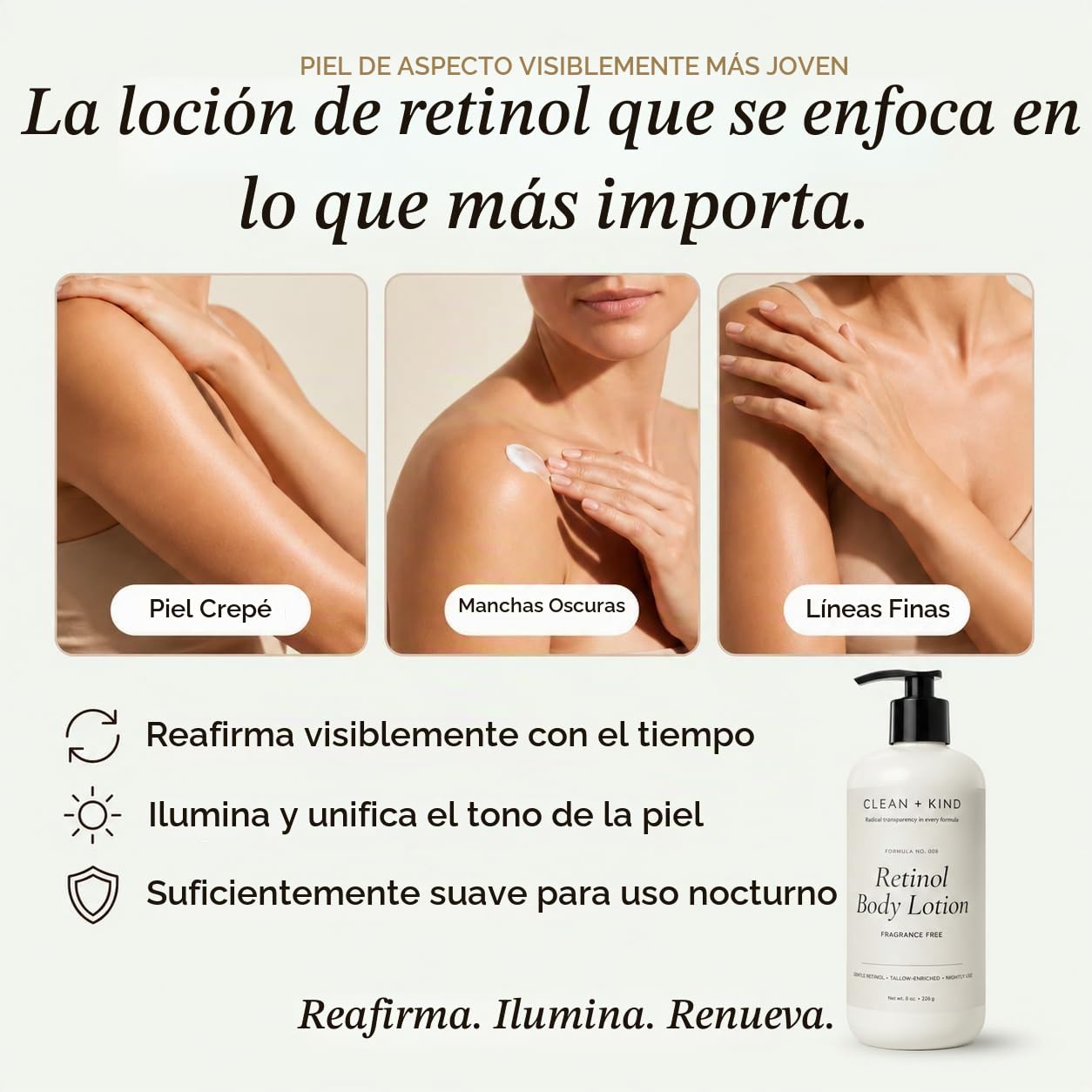 LOCIÓN CORPORAL RETINOL CON TALLOW CREMA ANTIENVEJECIMIENTO REAFIRMANTE TENSANTE PARA PIEL CREPEY, PIEL MADURA, ÁCIDO - 4