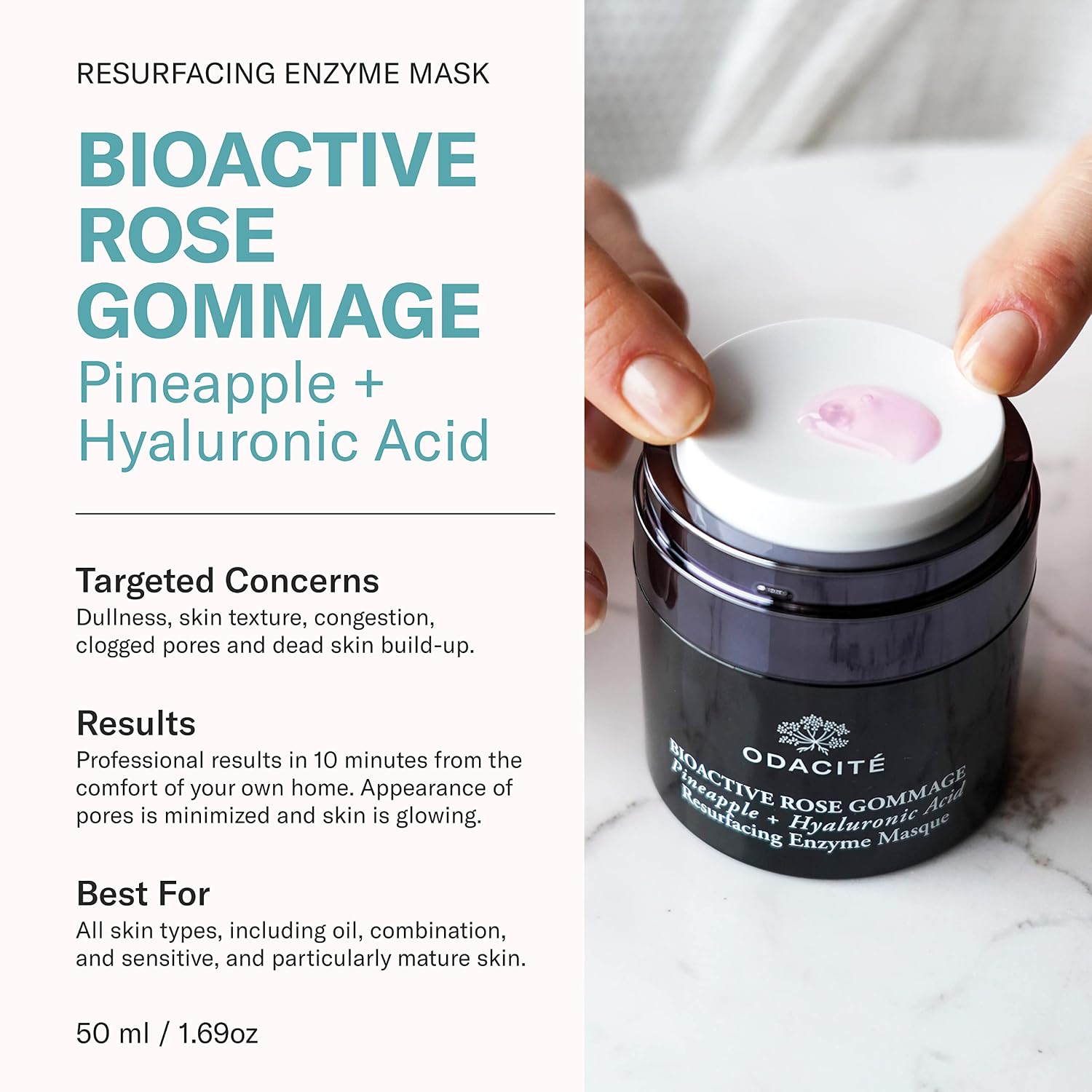 ODACITÉ - MASCARILLA EXFOLIANTE FACIAL RECETA DE GEL BIOACTIVO DE ROSA, PIÑA Y ÁCIDO HIALURÓNICO MÁSCARA DE ENZIMA - 2