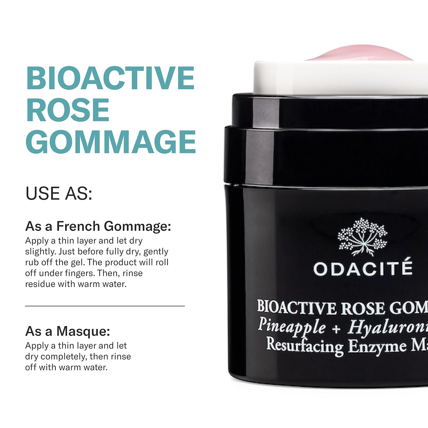 ODACITÉ - MASCARILLA EXFOLIANTE FACIAL RECETA DE GEL BIOACTIVO DE ROSA, PIÑA Y ÁCIDO HIALURÓNICO MÁSCARA DE ENZIMA - 5