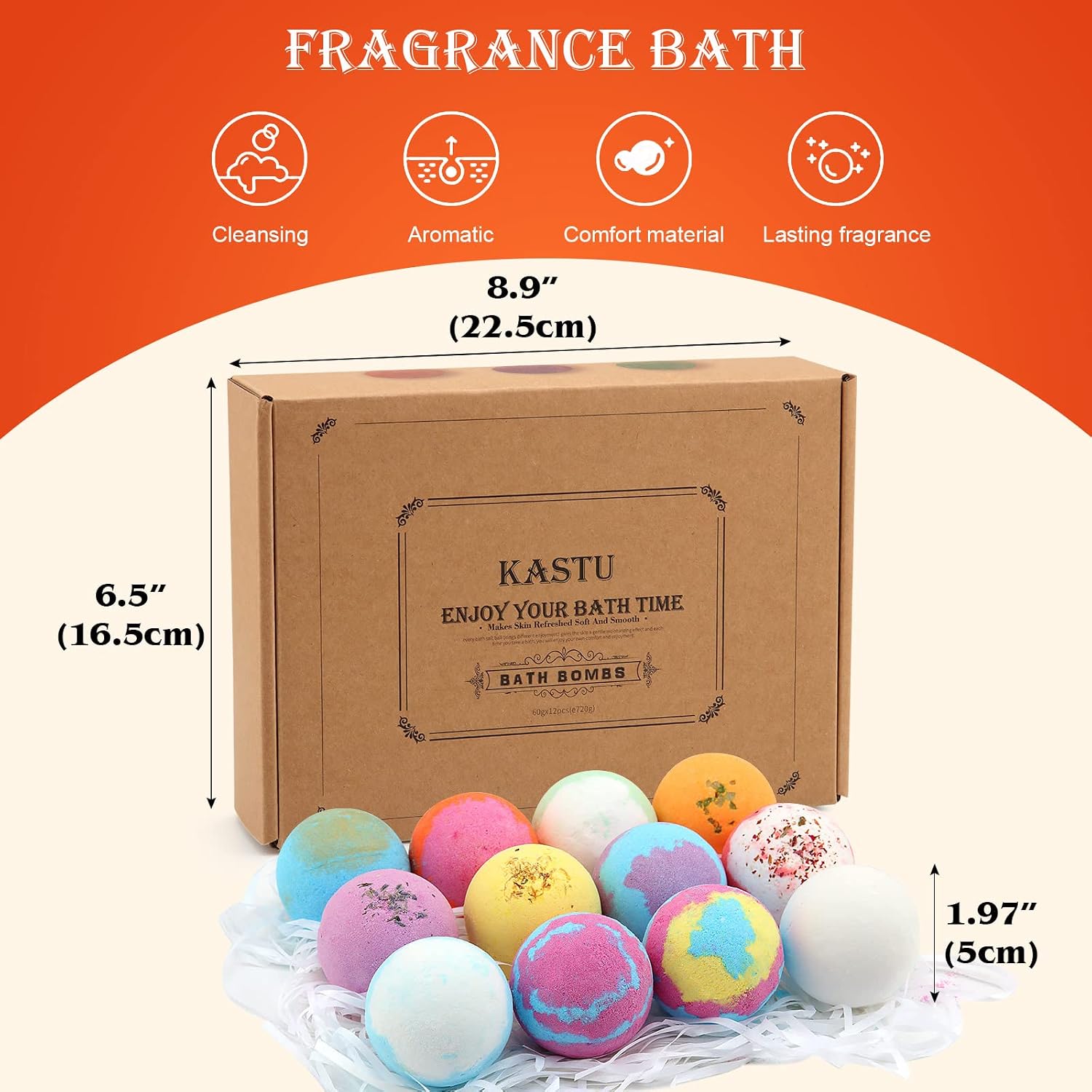 BOMBAS DE BAÑO KASTU, BOLAS DE SAL, JUEGO DE REGALO DE 12 PIEZAS, EXTRACTO DE VAINILLA MENTOL Y ROSA, ACEITES ESENCIALES, - 3