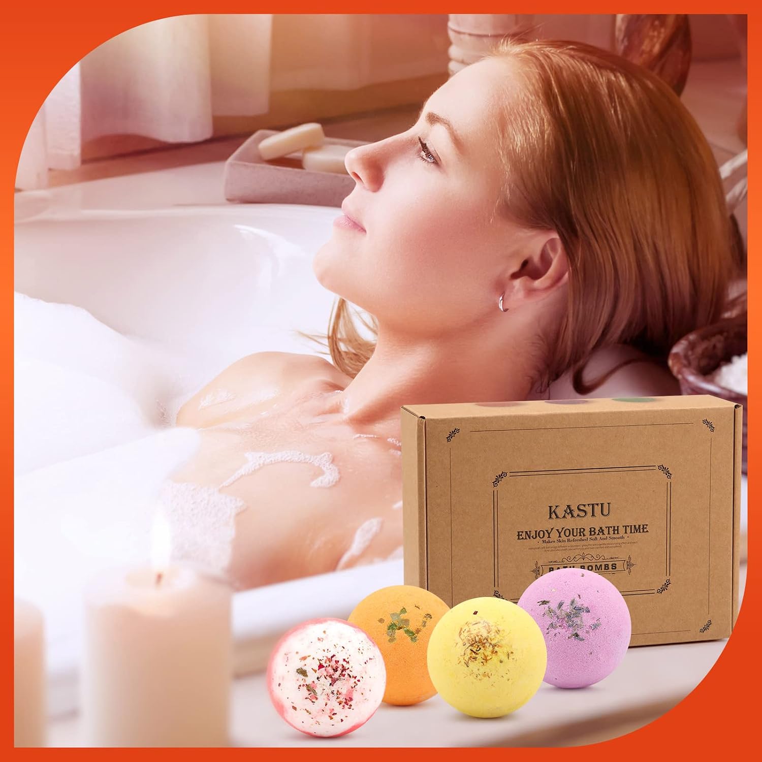 BOMBAS DE BAÑO KASTU, BOLAS DE SAL, JUEGO DE REGALO DE 12 PIEZAS, EXTRACTO DE VAINILLA MENTOL Y ROSA, ACEITES ESENCIALES, - 6