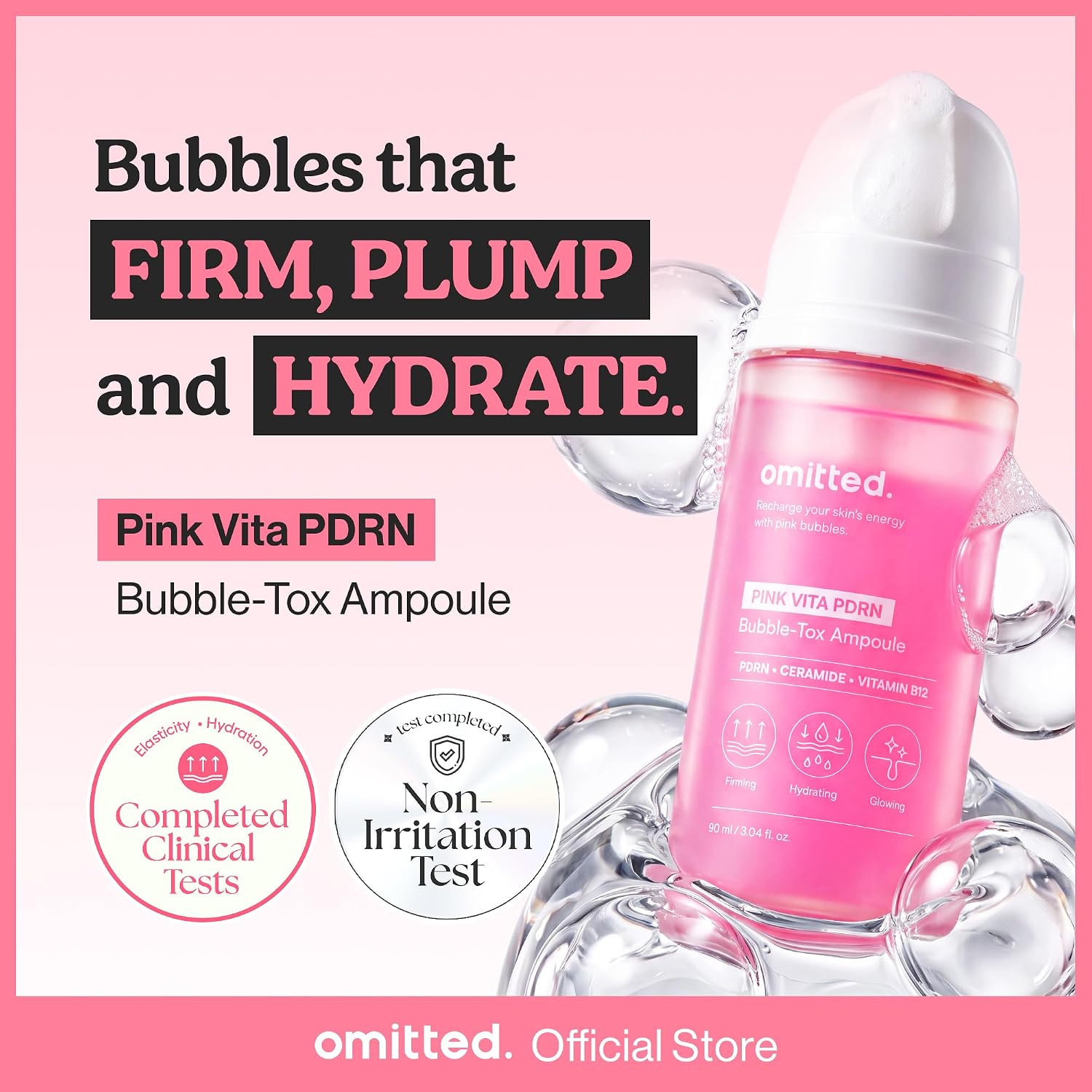 PINK VITAMIN PDRN BUBBLE SÉRUM FACIAL CONCENTRADO, BARRERA CUTÁNEA E HIDRATACIÓN, CICA, 3.04 FL OZ - 2