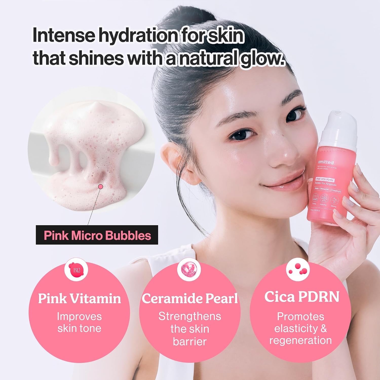 PINK VITAMIN PDRN BUBBLE SÉRUM FACIAL CONCENTRADO, BARRERA CUTÁNEA E HIDRATACIÓN, CICA, 3.04 FL OZ - 3