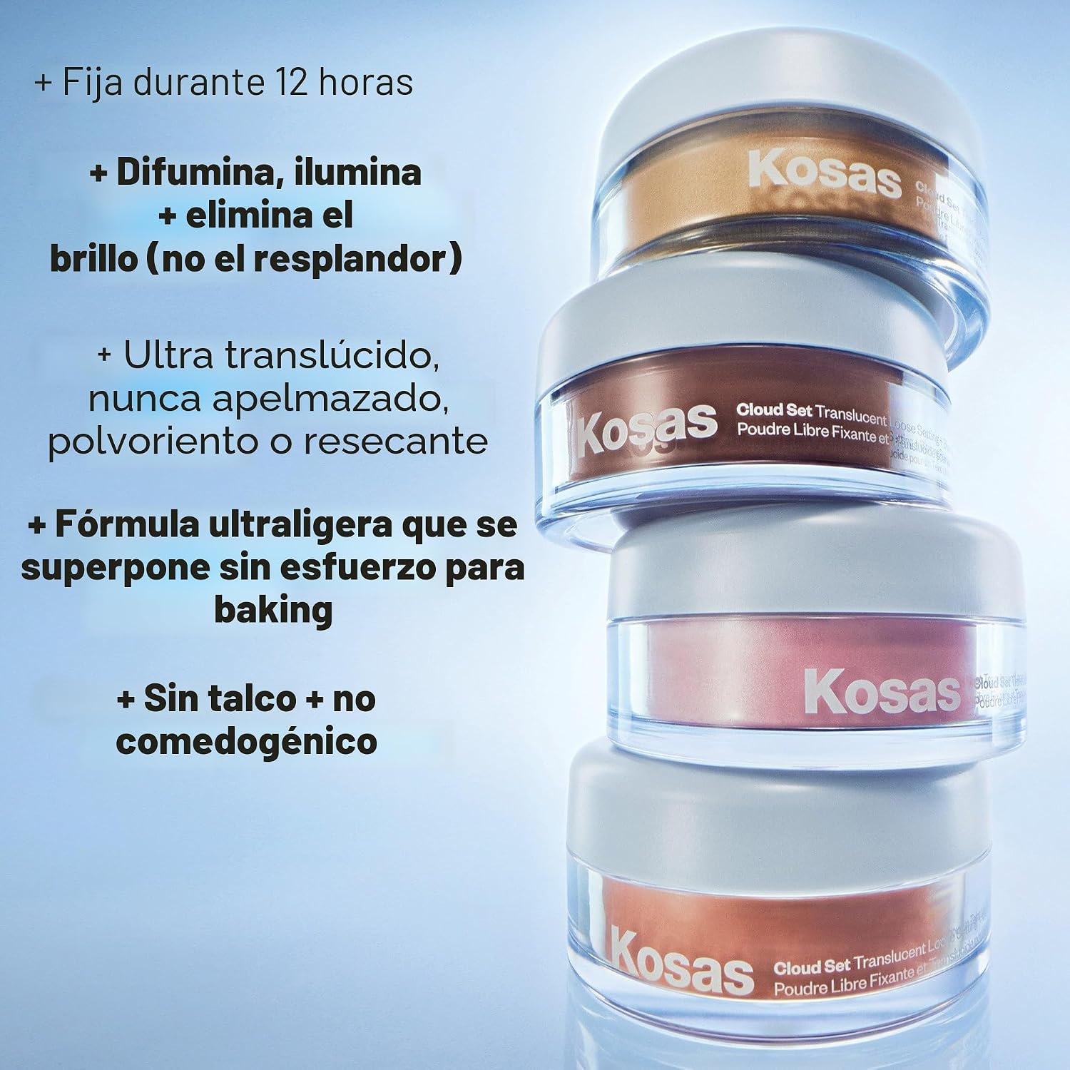 KOSAS CLOUD KIT DE MAQUILLAJE SET POLVO SUELTO FIJADOR TRANSLÚCIDO POLVO FACIAL DIFUMINADOR SIN TALCO EN TRANSLUCENT CANDY - 4