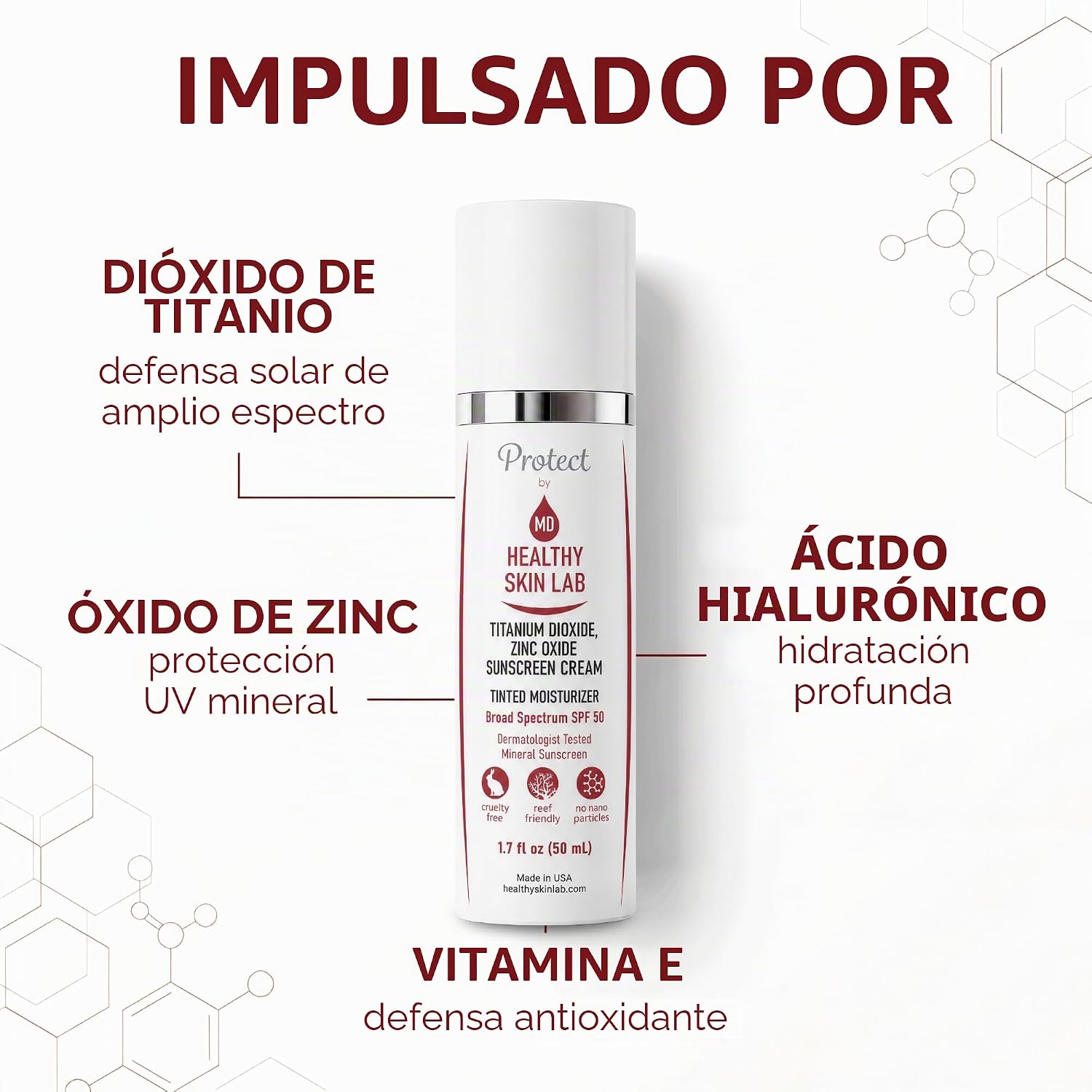 HEALTHY SKIN LAB PROTECT - HIDRATANTE TINTADO Y PROTECTOR SOLAR MINERAL SPF 50, TINTE UNIVERSAL TRANSPARENTE, COBERTURA - 2