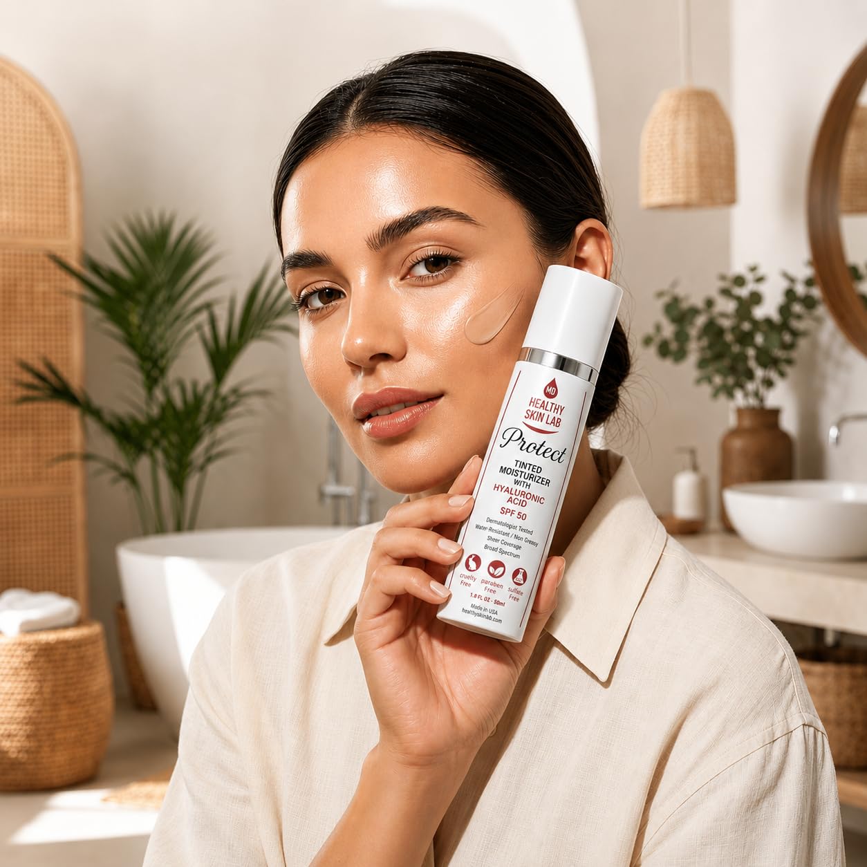 HEALTHY SKIN LAB PROTECT - HIDRATANTE TINTADO Y PROTECTOR SOLAR MINERAL SPF 50, TINTE UNIVERSAL TRANSPARENTE, COBERTURA - 4