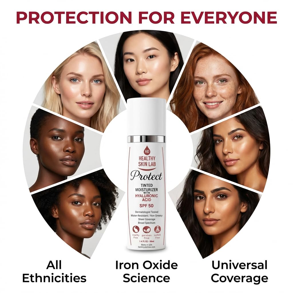 HEALTHY SKIN LAB PROTECT - HIDRATANTE TINTADO Y PROTECTOR SOLAR MINERAL SPF 50, TINTE UNIVERSAL TRANSPARENTE, COBERTURA - 7