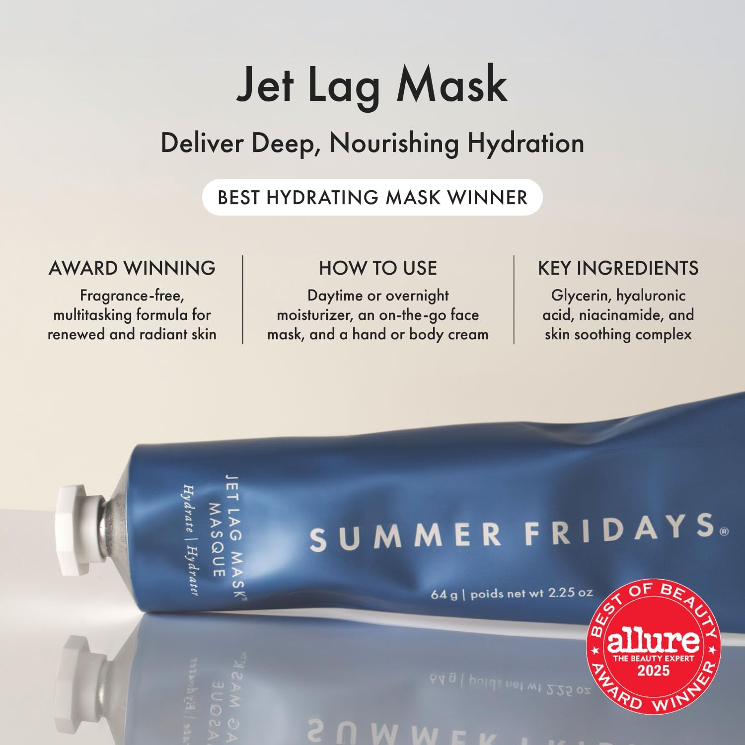 SUMMER FRIDAYS JET LAG MASCARILLA FACIAL - CREMA HIDRATANTE FACIAL MASCARILLA - ENRIQUECIDA CON ÁCIDO HIALURÓNICO, - 2