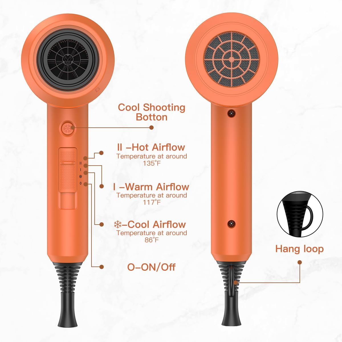 SECADOR DE PELO IÓNICO PROFESIONAL SLOPEHILL, POTENTE SECADOR DE 1800 W DE SECADO RÁPIDO Y BAJO RUIDO CON 2 BOQUILLAS - 6