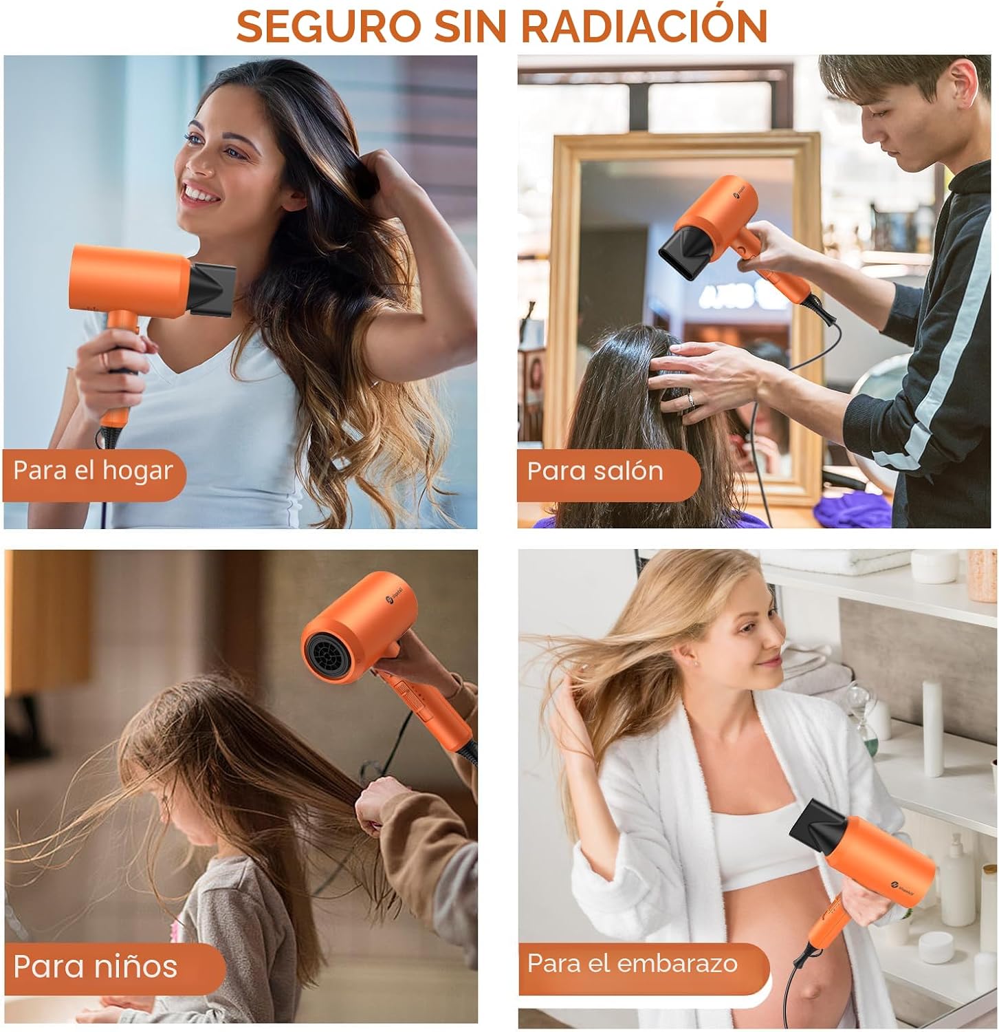 SECADOR DE PELO IÓNICO PROFESIONAL SLOPEHILL, POTENTE SECADOR DE 1800 W DE SECADO RÁPIDO Y BAJO RUIDO CON 2 BOQUILLAS - 7