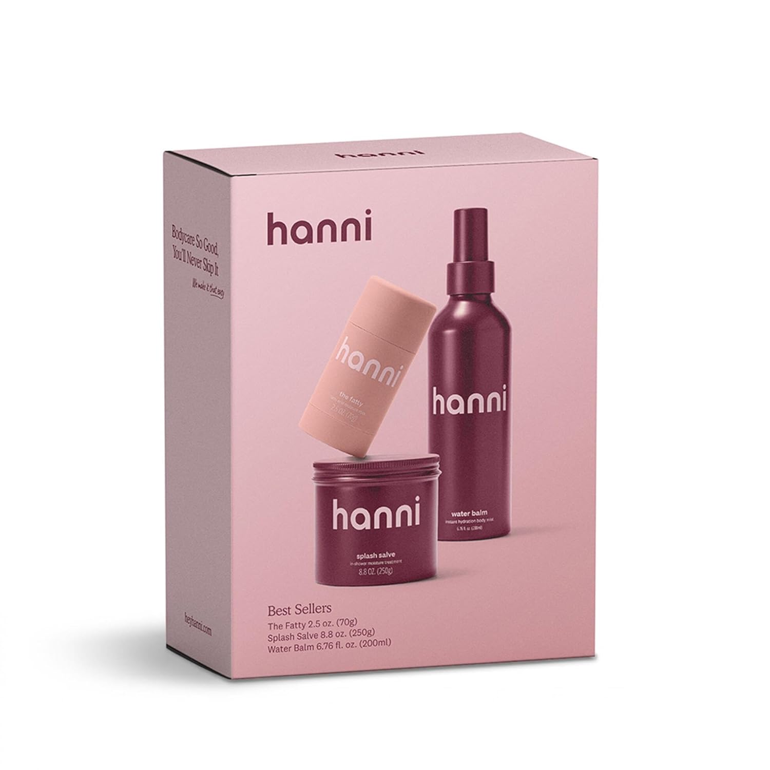 HANNI KIT DE MAQUILLAJE SET DE REGALO HIDRATANTE CORPORAL SPLASH SALVE, WATER BALM Y THE FATTY - 1