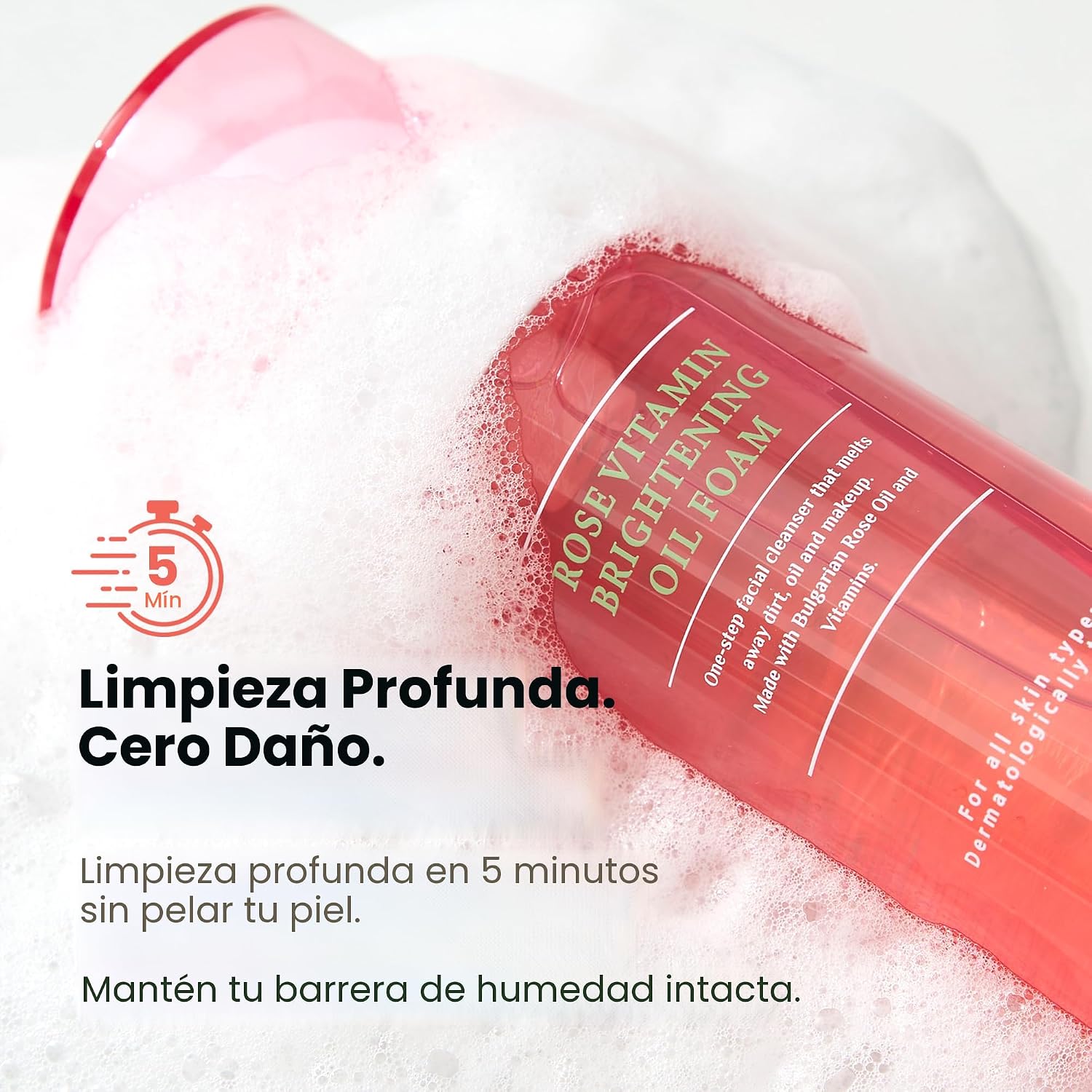 K-BEAUTY ACEITE DE VITAMINA DE ROSA A ESPUMA - LIMPIADOR FACIAL COREANO TODO EN UNO A BASE DE ACEITE CON ESPUMA - - 5