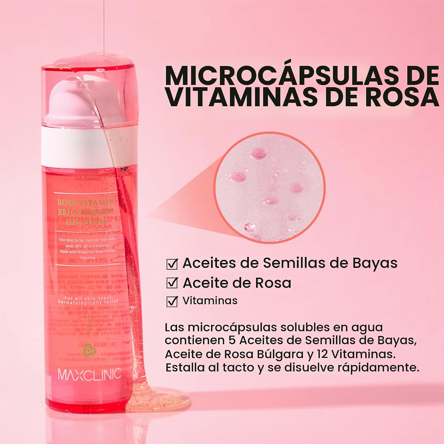 K-BEAUTY ACEITE DE VITAMINA DE ROSA A ESPUMA - LIMPIADOR FACIAL COREANO TODO EN UNO A BASE DE ACEITE CON ESPUMA - - 7