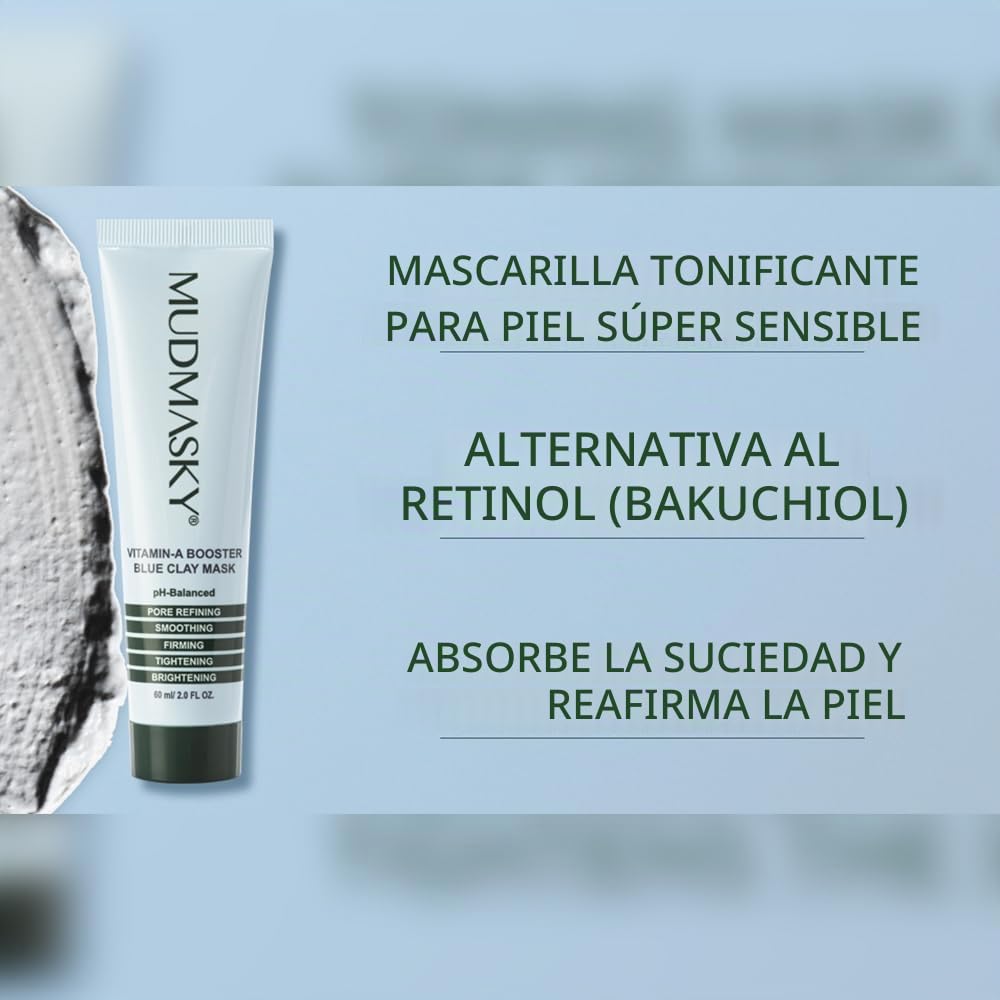 MUDMASKY VITAMIN-A BOOSTER BLUE CLAY MASCARILLA FACIAL 2.0 FL OZ / 2.0FL - ALTERNATIVA NATURAL DE RETINOL CON BAKUCHIOL, - 2
