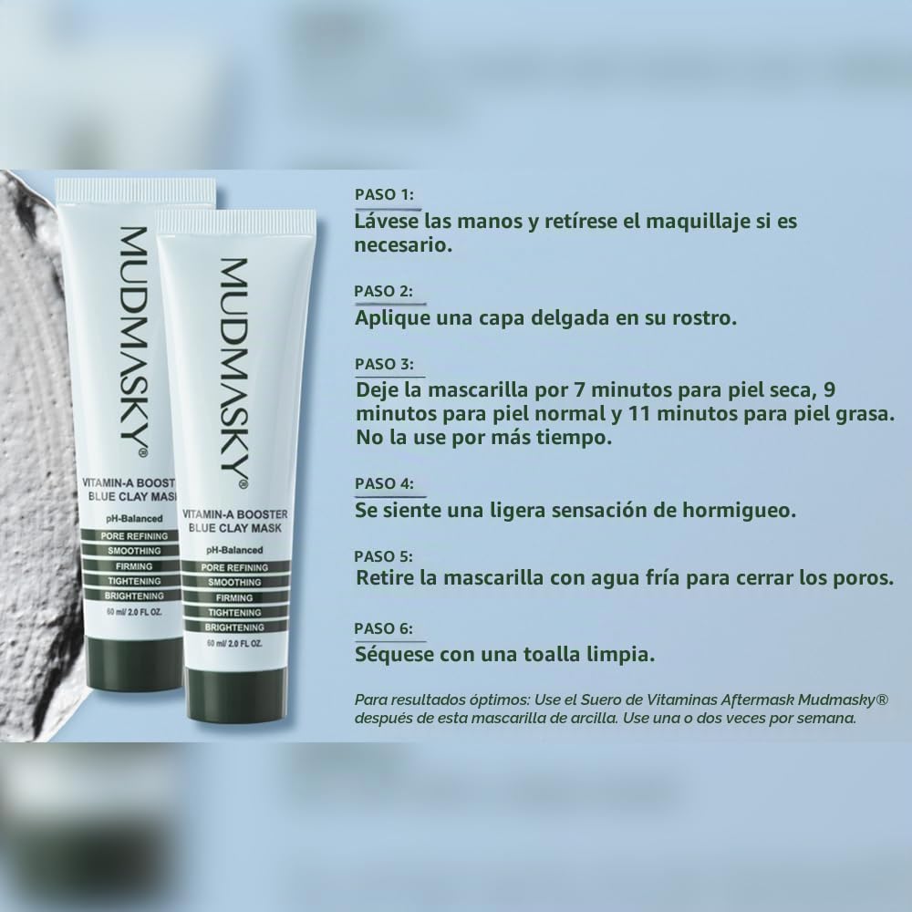 MUDMASKY VITAMIN-A BOOSTER BLUE CLAY MASCARILLA FACIAL 2.0 FL OZ / 2.0FL - ALTERNATIVA NATURAL DE RETINOL CON BAKUCHIOL, - 4