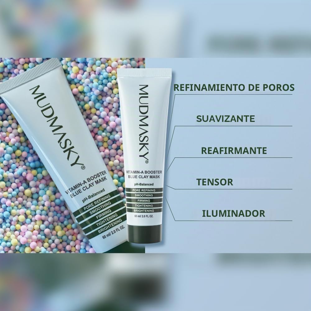 MUDMASKY VITAMIN-A BOOSTER BLUE CLAY MASCARILLA FACIAL 2.0 FL OZ / 2.0FL - ALTERNATIVA NATURAL DE RETINOL CON BAKUCHIOL, - 5