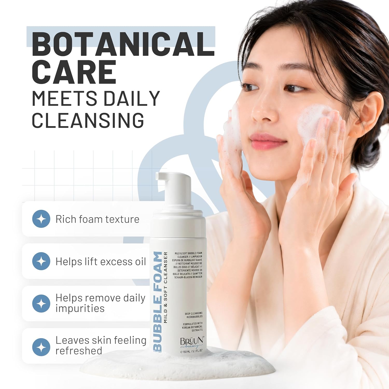 BR UN LIMPIADOR DE ESPUMA DE BURBUJAS PARA LA CARA, LIMPIADOR FACIAL ESPUMOSO DE 5.1 FL OZ PARA LIMPIEZA DOBLE COREANA, - 4