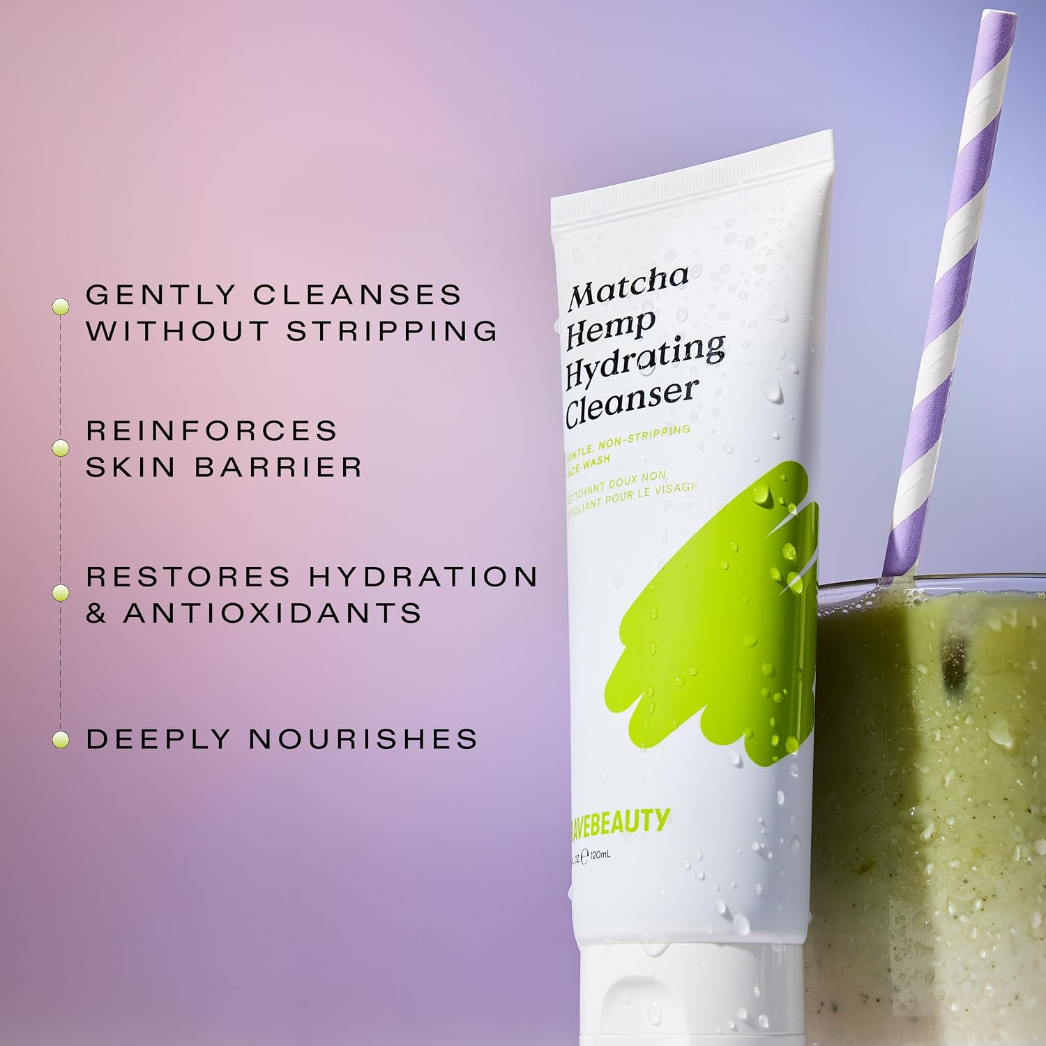 KRAVEBEAUTY MATCHA - LIMPIADOR HIDRATANTE DE CÁÑAMO PARA PIELES SECAS Y SENSIBLES, 4.1 FL OZ - 3