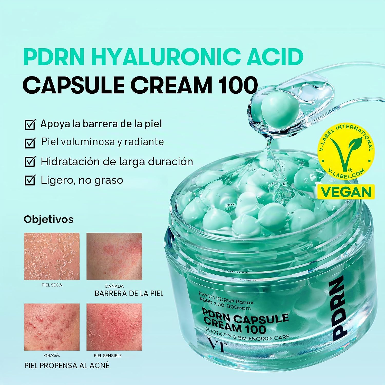 VT COSMETICS CREMA EN CÁPSULAS PDRN 100, HIDRATANTE FACIAL CON 100,000PPM DE PDRN, ÁCIDO HIALURÓNICO, 9 PÉPTIDOS, CREMA - 2