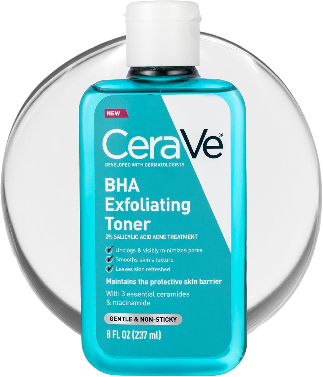 CERAVE BHA TÓNICO FACIAL EXFOLIANTE PARA MINIMIZAR POROS Y PIEL MÁS SUAVE CON CERAMIDAS, 2% ÁCIDO SALICÍLICO Y NIACINAMIDA, - 1