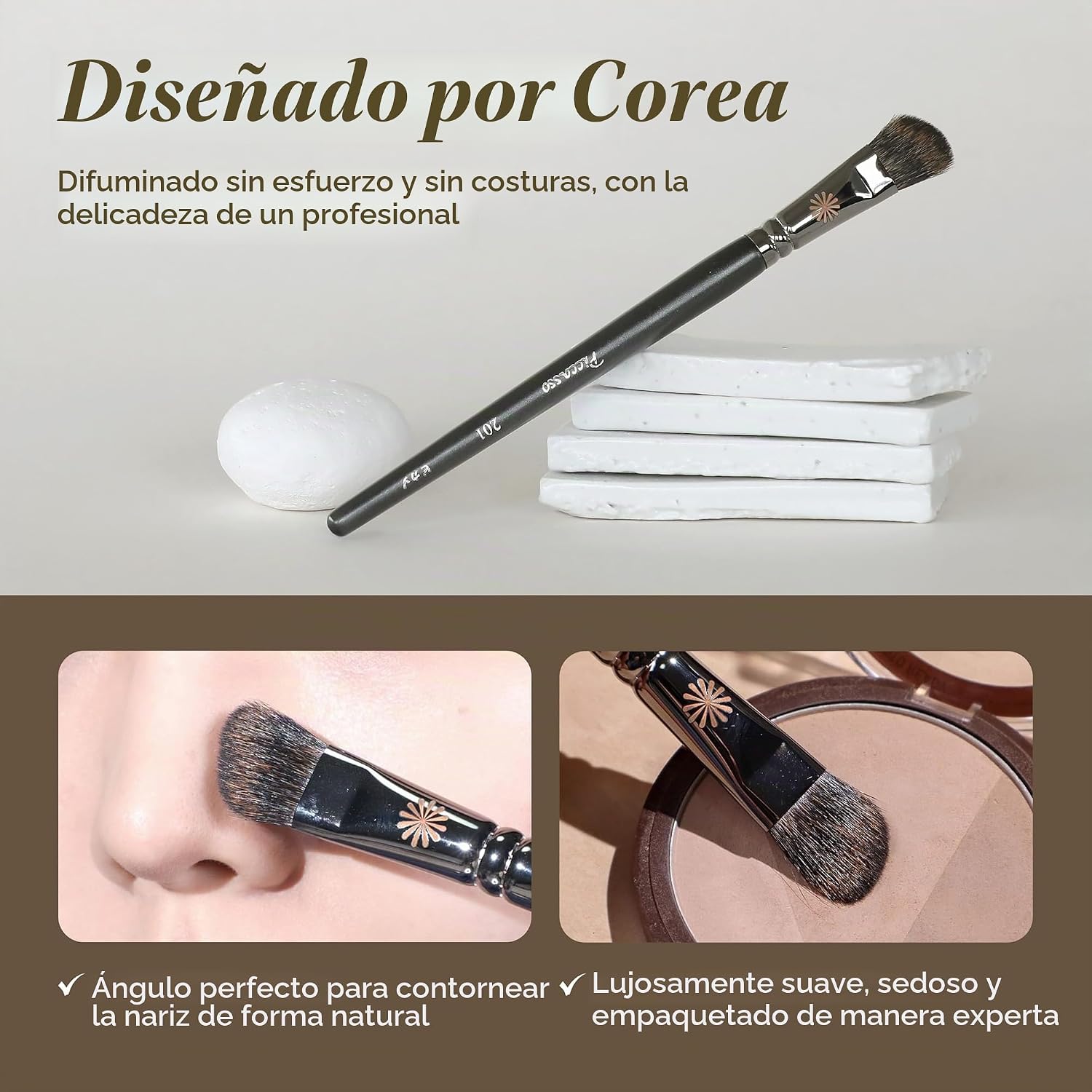 PICCASSO 201 BROCHA DE SOMBREADO DE NARIZ BROCHA DE MAQUILLAJE DE PELO SUAVE PARA DAR FORMA A LA NARIZ Y MAQUILLAJE FACIAL, - 3