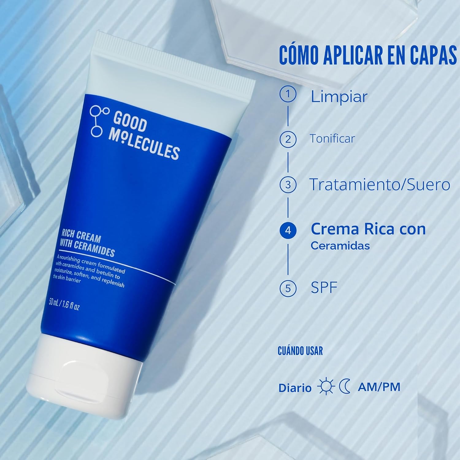 GOOD MOLECULES CREMA RICA CON CERAMIDAS 50 ML / 1.6 OZ HIDRATANTE FACIAL DIARIO PARA PIEL SECA, ENROJECIMIENTO LOCIÓN FACIAL - 6