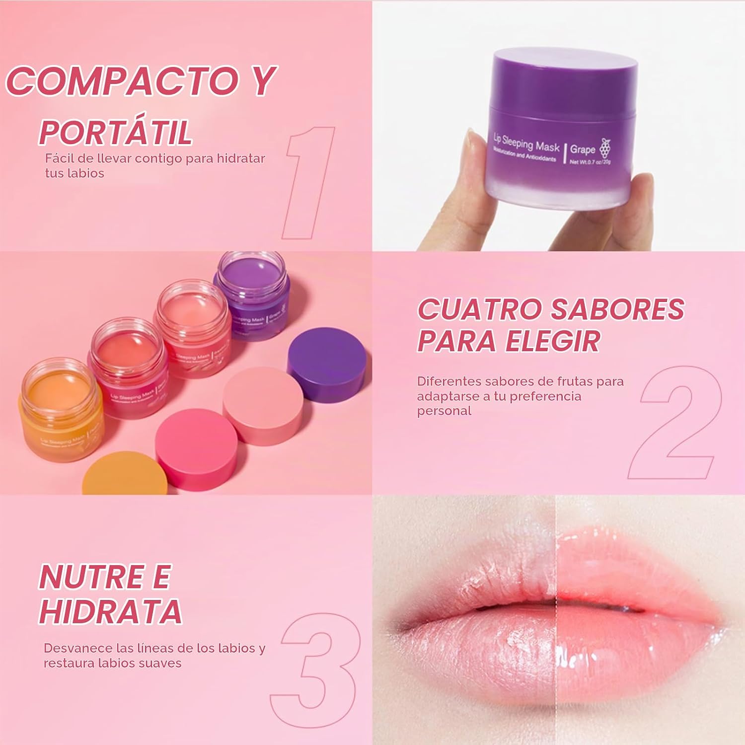 MĂSCARA DE LABIOS PARA DORMIR, NUTRE E HIDRATA CON VITAMINA C, ANTIOXIDANTES, BĂLSAMO LABIAL, CUIDADO DE LA PIEL - 4