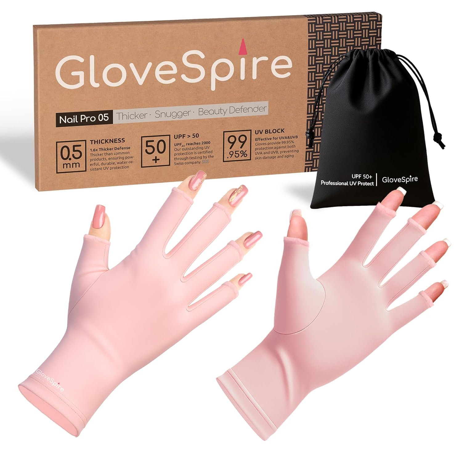 GUANTES UV GRUESOS PARA UÑAS, GUANTES DE PROTECCIÓN UV UPF50 , DISEÑO SIN DEDOS PARA MUJERES, MANICURA DE GEL ANTI UVA UVB - 1