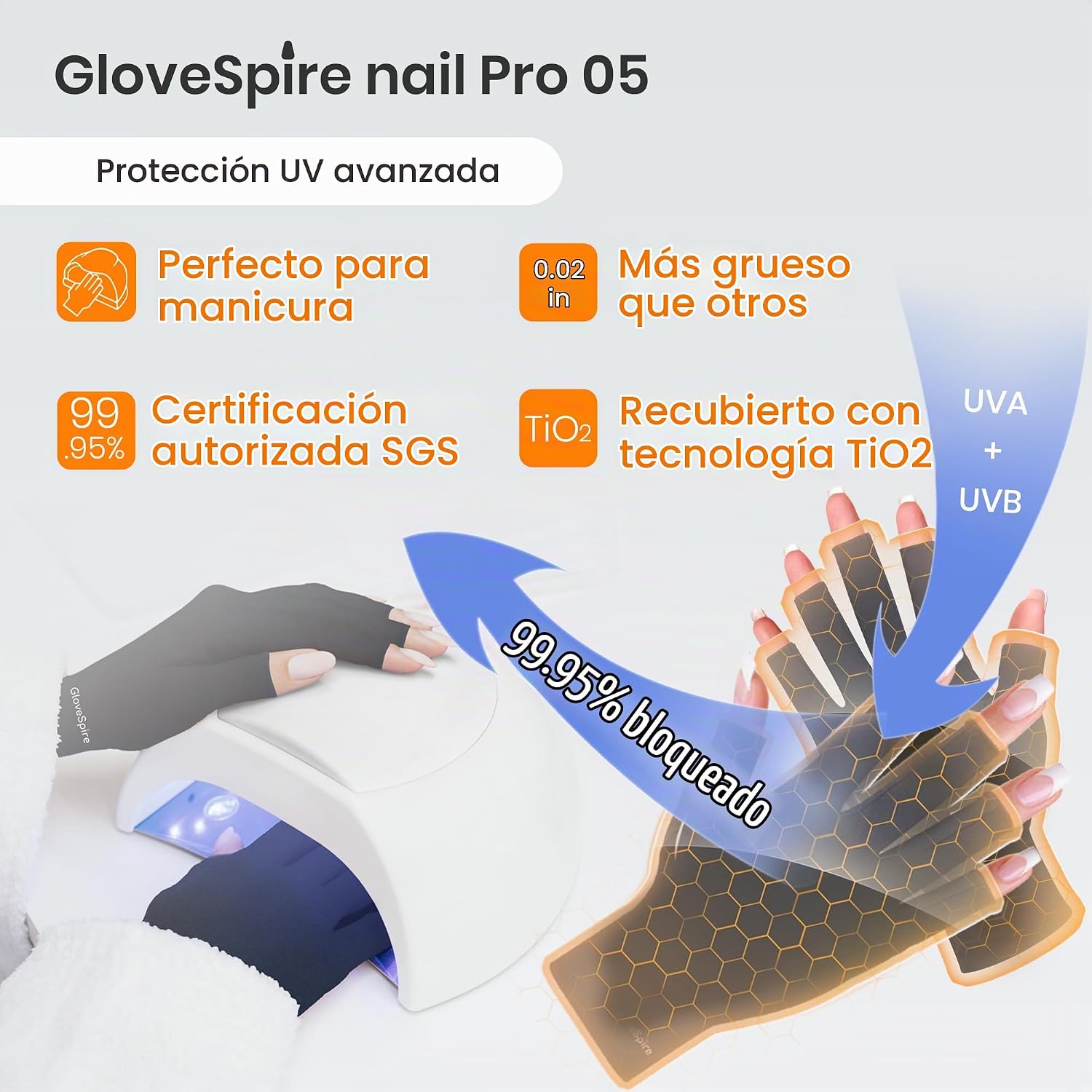 GUANTES UV GRUESOS PARA UÑAS, GUANTES DE PROTECCIÓN UV UPF50 , DISEÑO SIN DEDOS PARA MUJERES, MANICURA DE GEL ANTI UVA UVB - 2