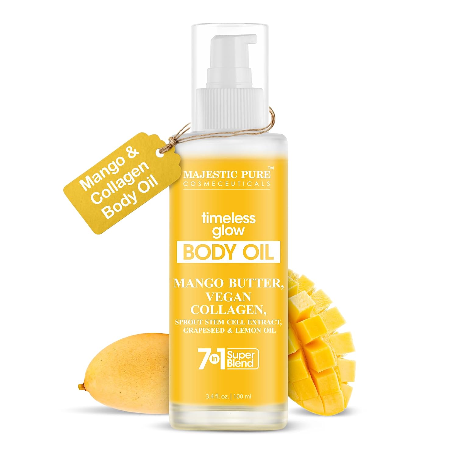 MAJESTIC PURE - ACEITE CORPORAL TIMELESS BRILLO GLOW CON COLÁGENO VEGANO, 3.4 ONZAS LÍQUIDAS - 1