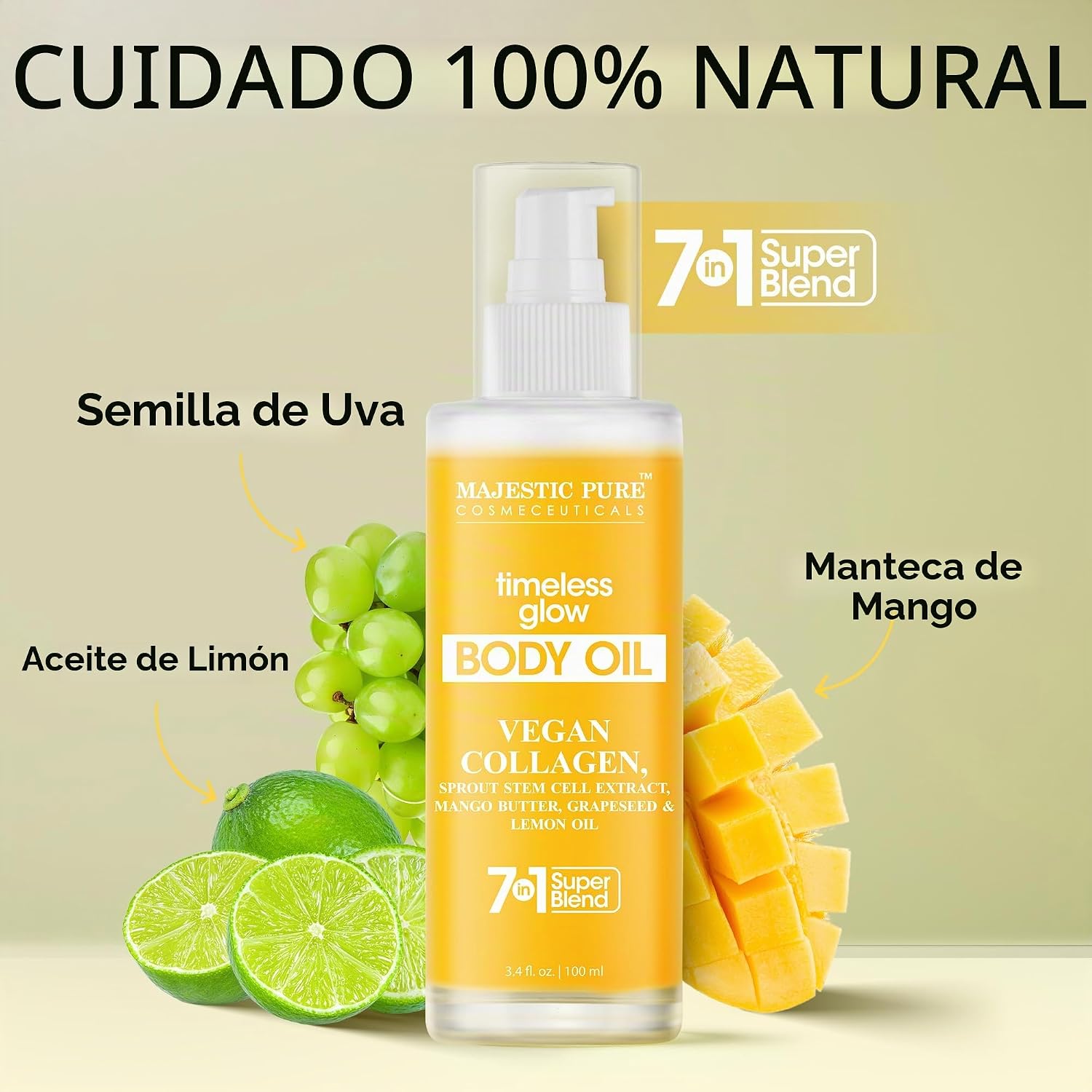 MAJESTIC PURE - ACEITE CORPORAL TIMELESS BRILLO GLOW CON COLÁGENO VEGANO, 3.4 ONZAS LÍQUIDAS - 3