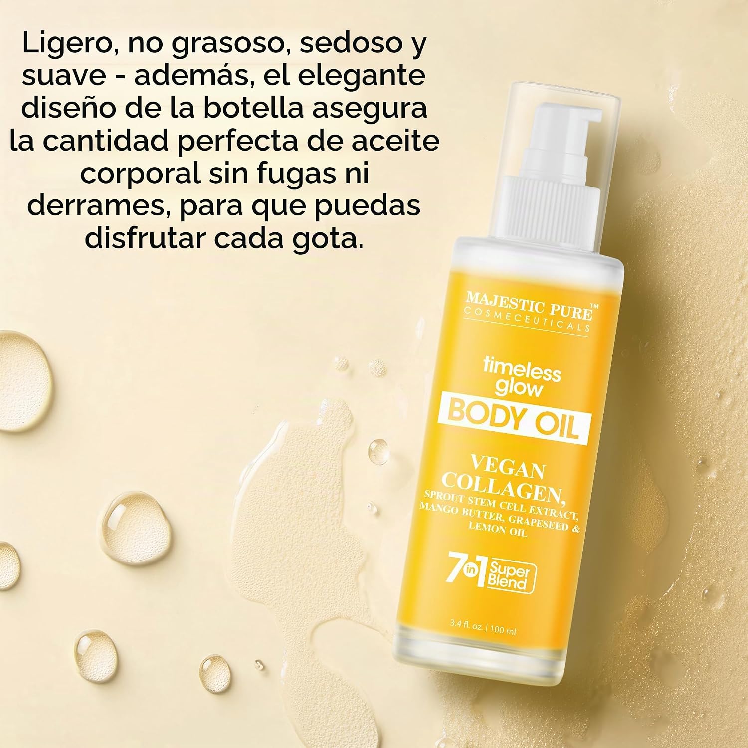 MAJESTIC PURE - ACEITE CORPORAL TIMELESS BRILLO GLOW CON COLÁGENO VEGANO, 3.4 ONZAS LÍQUIDAS - 5