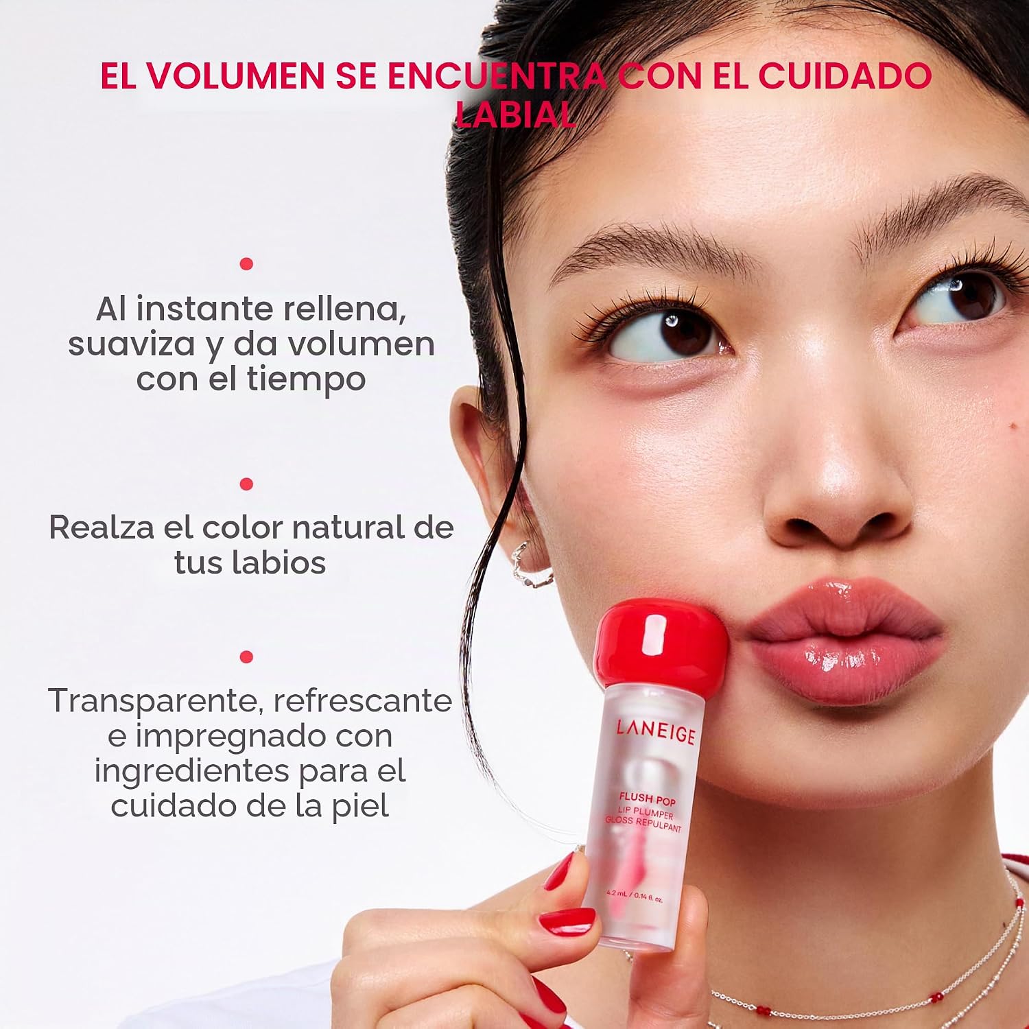 LANEIGE TUBO DE TRATAMIENTO DE BRILLO LABIAL FLUSH POP PEPTIDE GEL REFRESCANTE VOLUMINIZADOR Y VOLUMINIZADOR CUIDADO - 2
