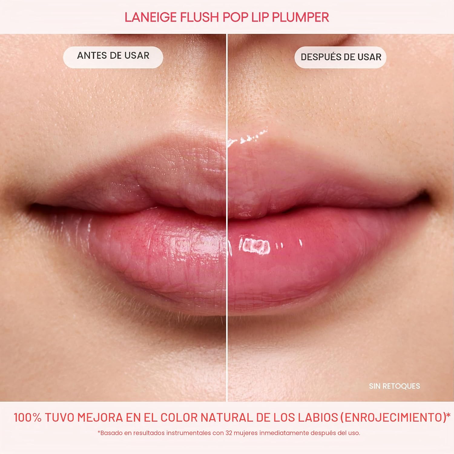 LANEIGE TUBO DE TRATAMIENTO DE BRILLO LABIAL FLUSH POP PEPTIDE GEL REFRESCANTE VOLUMINIZADOR Y VOLUMINIZADOR CUIDADO - 3