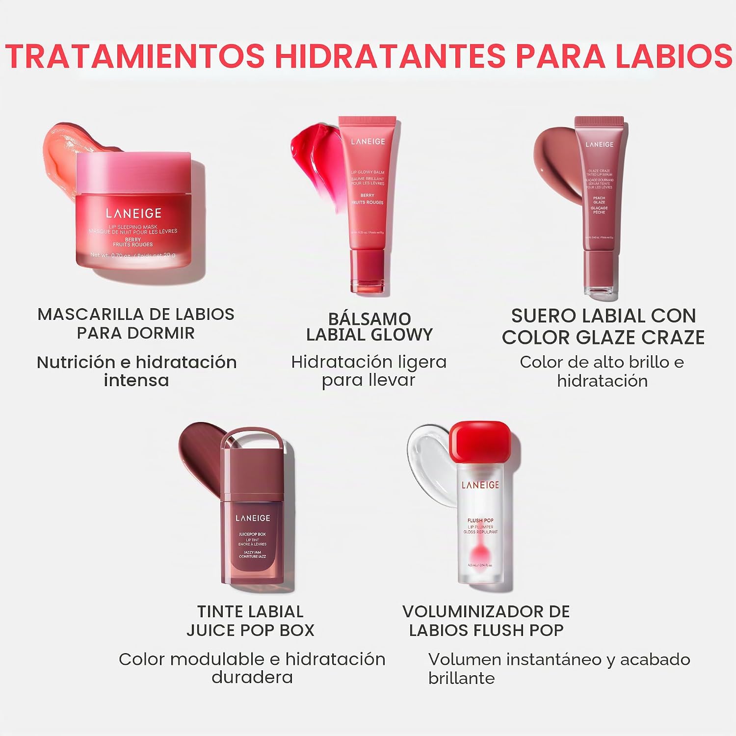LANEIGE TUBO DE TRATAMIENTO DE BRILLO LABIAL FLUSH POP PEPTIDE GEL REFRESCANTE VOLUMINIZADOR Y VOLUMINIZADOR CUIDADO - 4