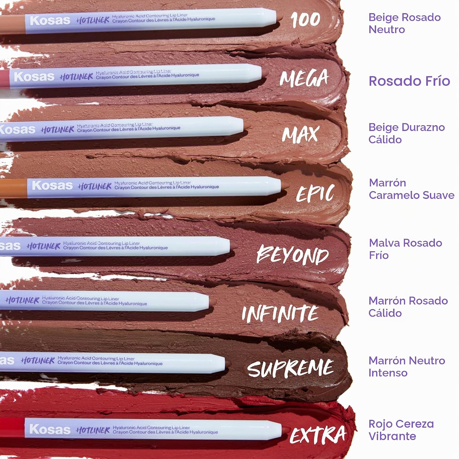 KOSAS HOTLINER - DELINEADOR DE LABIOS HIDRATANTE CON ÁCIDO HIALURÓNICO, ROSA FRÍO - 6