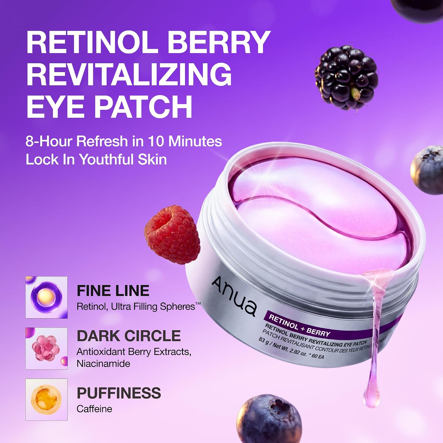 ANUA RETINOL BERRY EYE PARCHES, 60 UNIDADES - 2