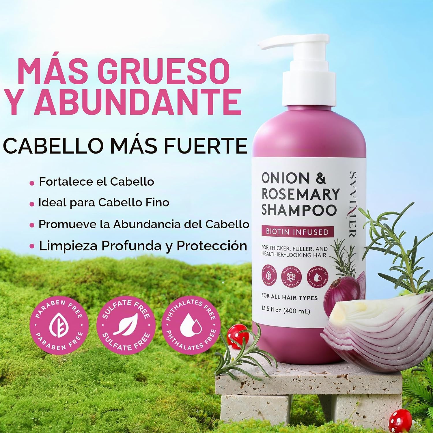 CHAMPĂ DE CEBOLLA Y ROMERO Y BIOTINA, CHAMPĂ PARA EL CRECIMIENTO DEL CABELLO PARA PĂRDIDA Y ADELGAZAMIENTO DEL CABELLO, - 2