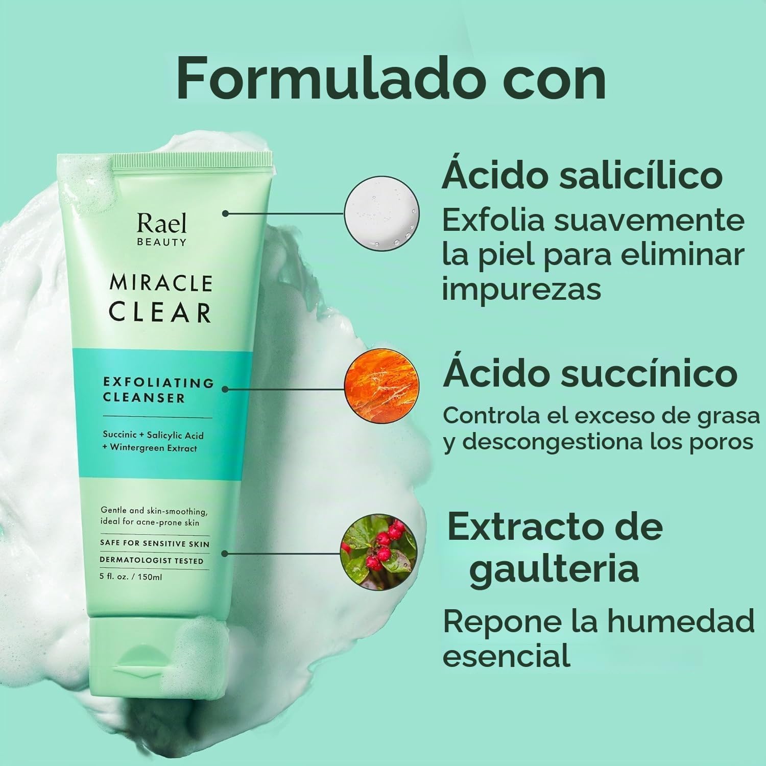 RAEL MIRACLE CLEAR - LIMPIADOR FACIAL LIMPIADOR FACIAL LIMPIADOR EXFOLIANTE, 5.1 ONZAS - 4