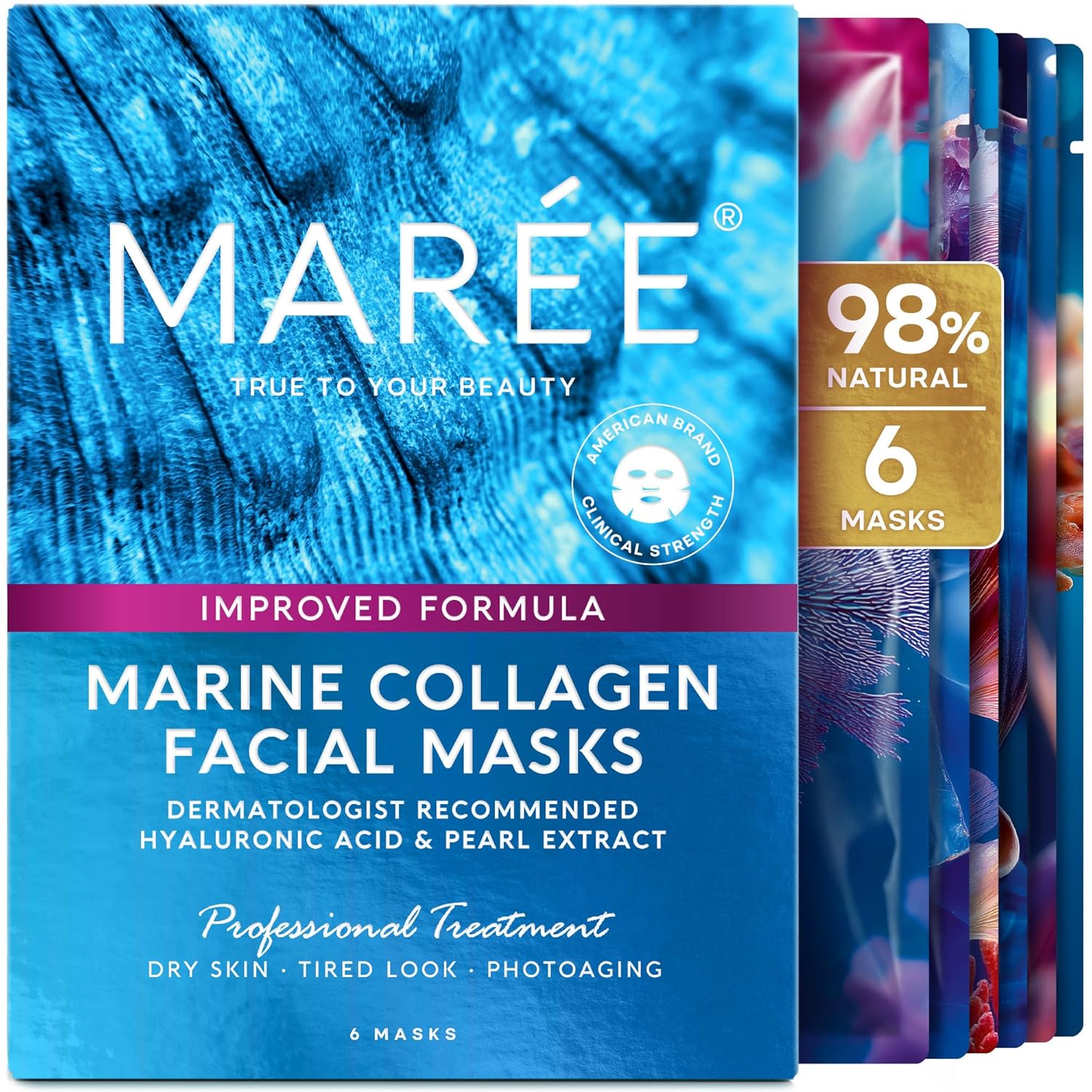 MAREE MASCARILLA FACIAL DE COLÁGENO CON ÁCIDO HIALURÓNICO MÁSCARA FACIAL EN LÁMINA PARA EL CUIDADO DE LA PIEL EXTRACTO - 1