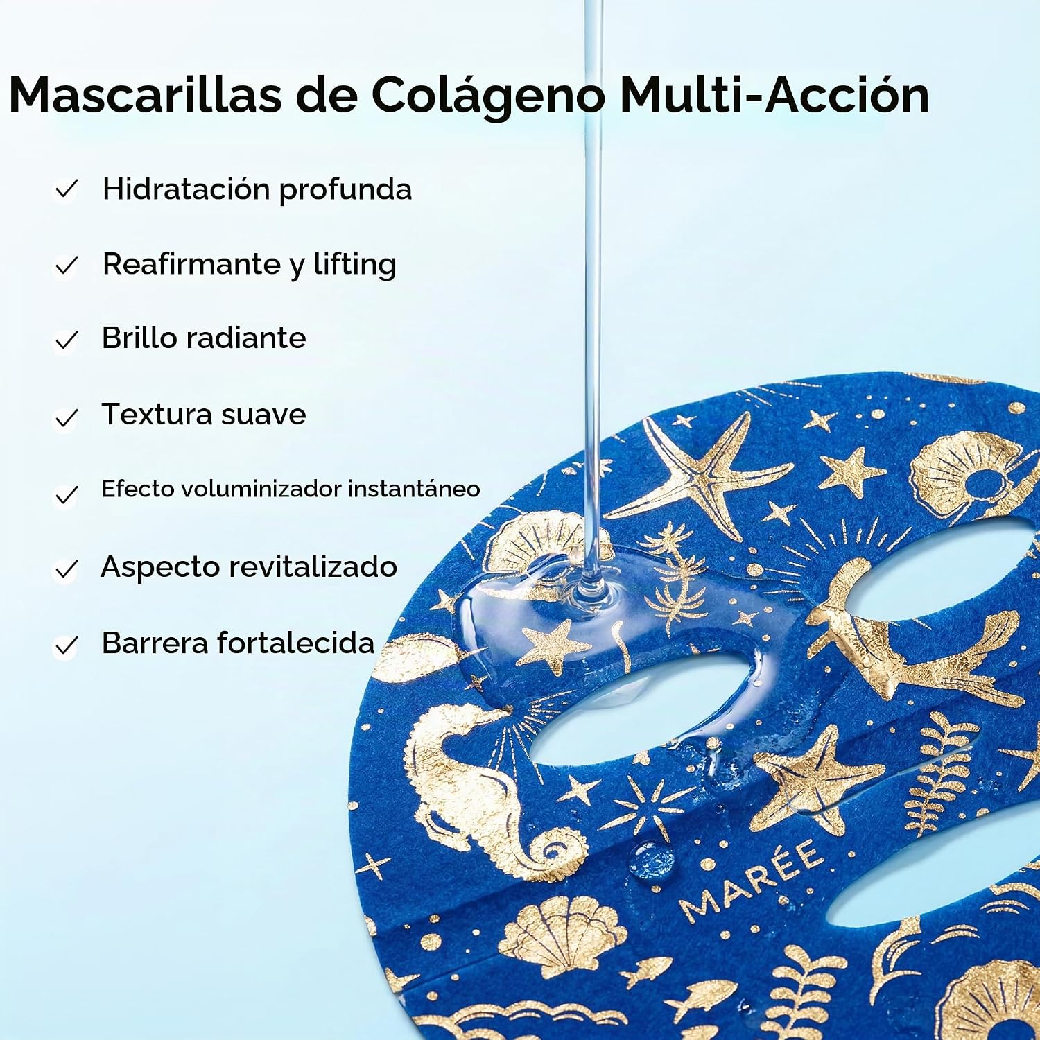 MAREE MASCARILLA FACIAL DE COLÁGENO CON ÁCIDO HIALURÓNICO MÁSCARA FACIAL EN LÁMINA PARA EL CUIDADO DE LA PIEL EXTRACTO - 3