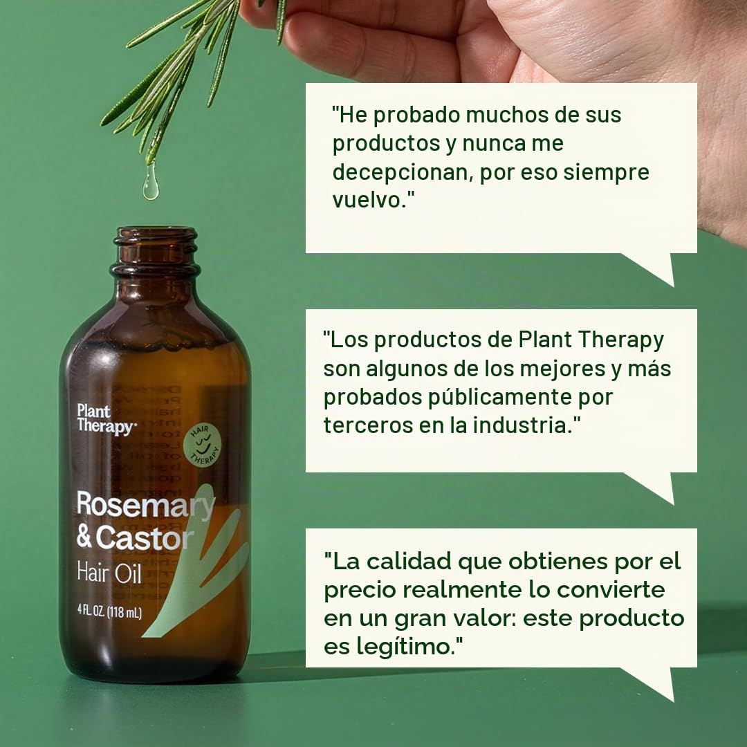 PLANT THERAPY ACEITE DE ROMERO Y RICINO - TRATAMIENTO CAPILAR DE 4 ONZAS PARA EL CRECIMIENTO, BRILLO, SUAVIDAD, CUERO - 4