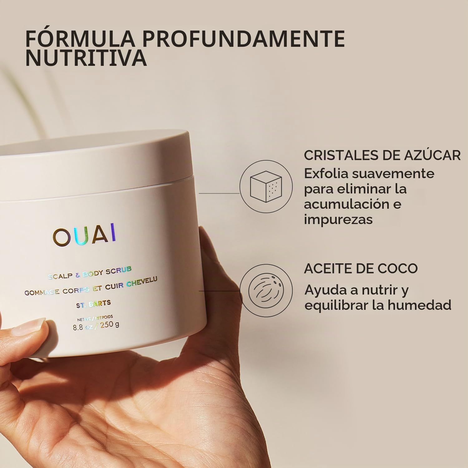 OUAI ST. BARTS - EXFOLIANTE CORPORAL CON MEZCLA DE AZÚCAR Y ACEITE DE COCO PARA PIEL SUAVE E HIDRATADA, EXFOLIANTE SUAVE - 5
