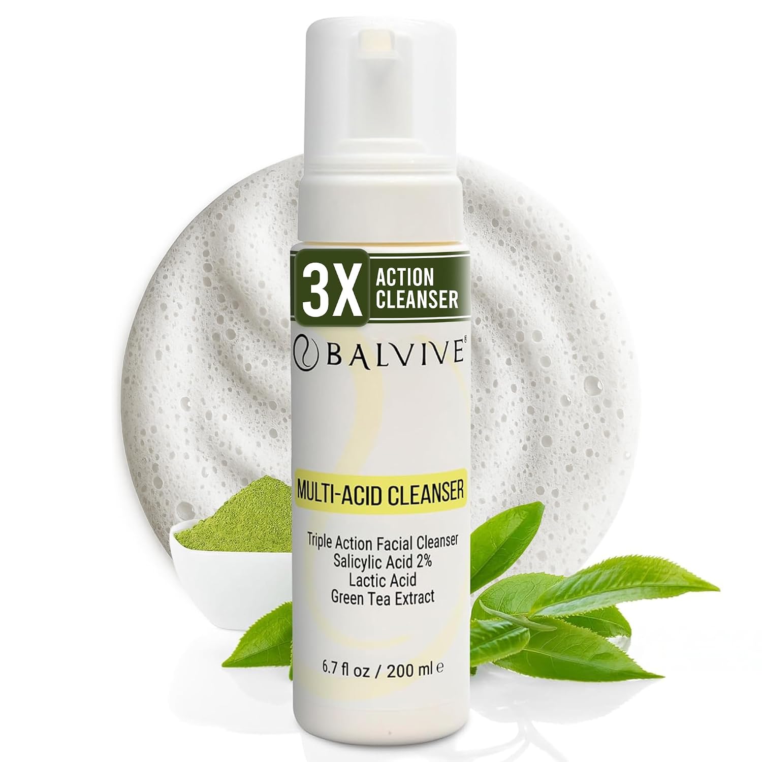 LIMPIADOR FACIAL ESPUMOSO CON ÁCIDO SALICÍLICO, ÁCIDO GLICÓLICO, ÁCIDO LÁCTICO Y EXTRACTO DE TÉ VERDE, LAVADO FACIAL - 1