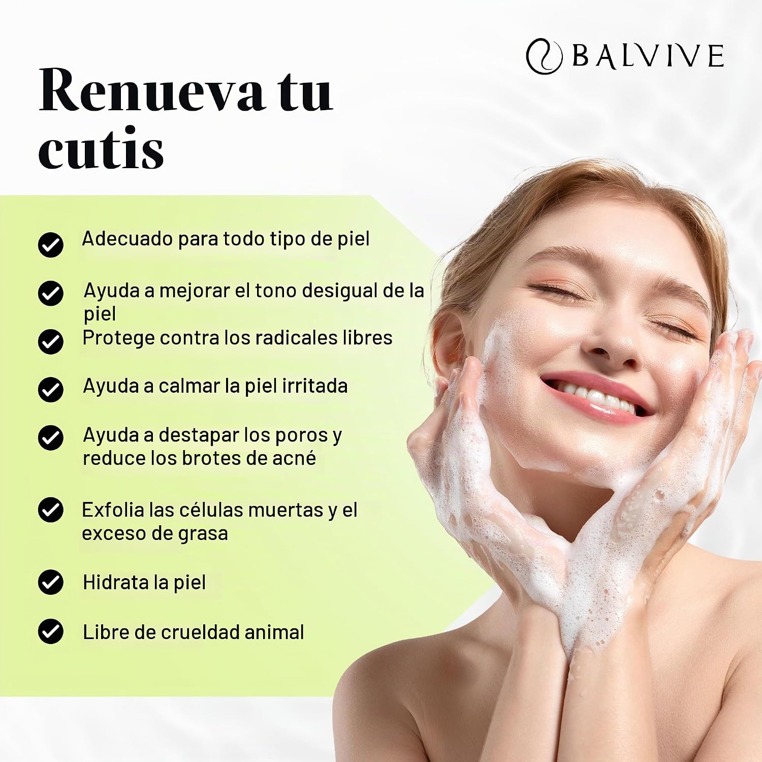 LIMPIADOR FACIAL ESPUMOSO CON ÁCIDO SALICÍLICO, ÁCIDO GLICÓLICO, ÁCIDO LÁCTICO Y EXTRACTO DE TÉ VERDE, LAVADO FACIAL - 3